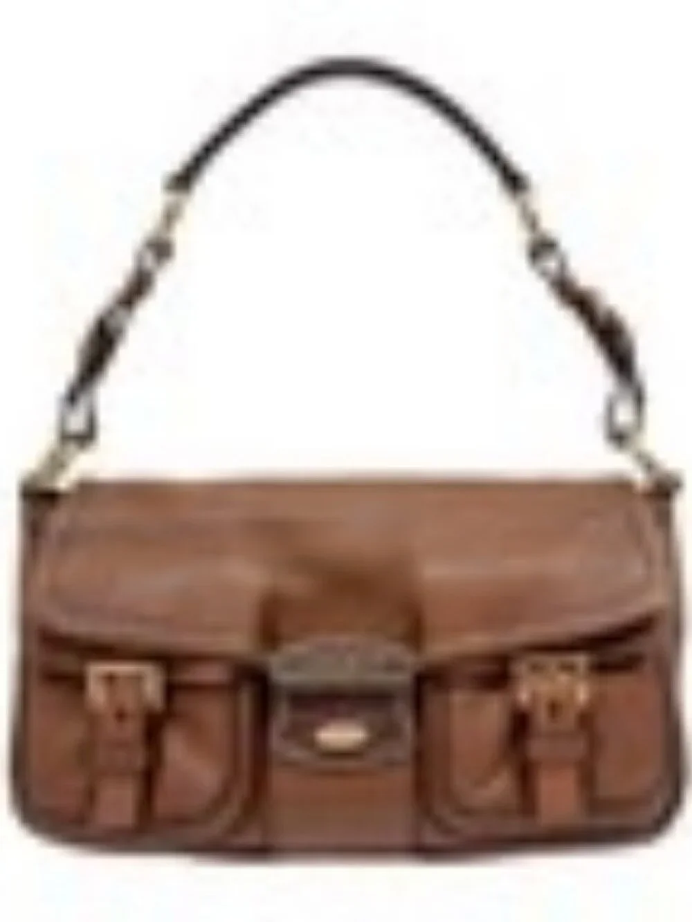 PRADA Shoulder Bag Leather Beige Gold Auth